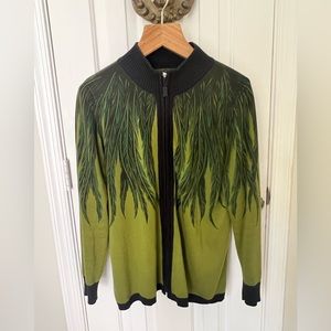 Bob Mackie vintage green feather print cardigan